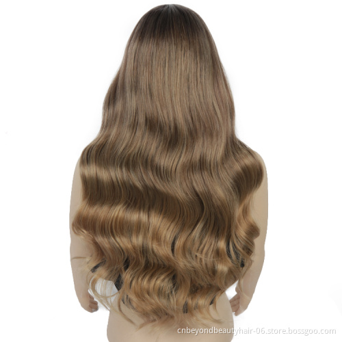 Synthetic middle part wigs black wavy wig heat resistant synthetic fiber Long Curly wigs  for women